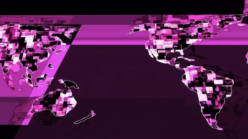 Digital World Map Glitch Effect Animation with Shifting Pixels