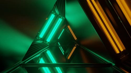 Turquoise And Orange Neon Glow Mirror Triangular Tunnel Background Vj Loop In 4K