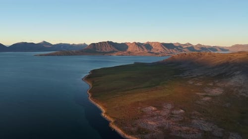 Aerial Flyover Cinematic Slow Pan Over Gilmimyul Bay Coast Chukotka Russia