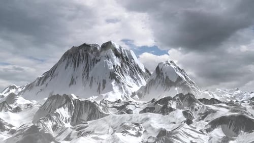Snowy rocky mountains at sunset with clouds, Timelapse