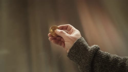 Hand Holds Shiny Bitcoin Cryptocurrency