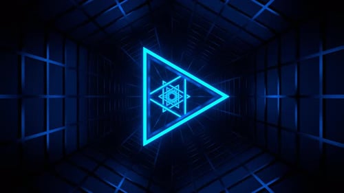 Blue Neon Triangle In Mesh Tunnel Background Vj Loop | 4K