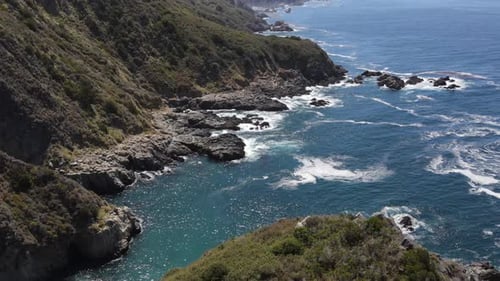Aerial of the rugged coastline in California