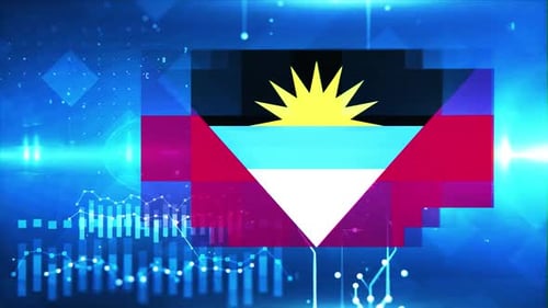 Antigua And Barbuda Flag On Economy Background And Graph