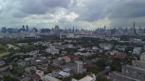 Urban suburban buildings in the background cloudy skyscrapers and sky line of the city. Nice aerial