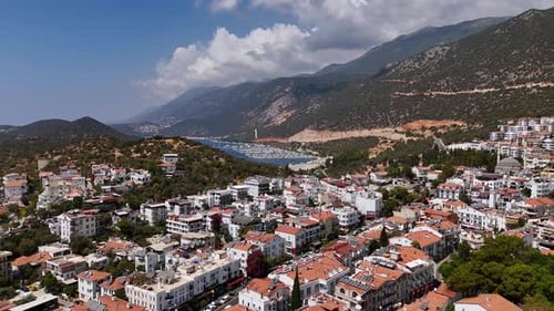 Aerial View of Kas Town with Marina and Surrounding Mountains
