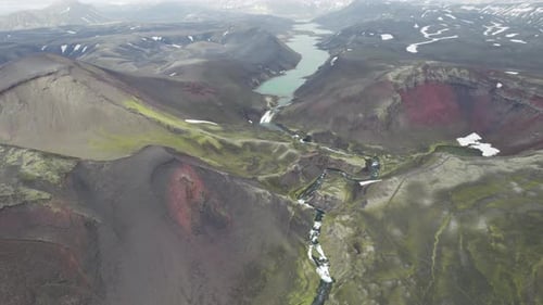 Aerial view of highlands landscape with mountains in Iceland.