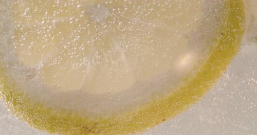 Lemon Slice in Sparkling Water, Macro Close Up