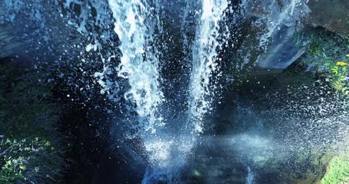 Cinematic Drone Shot Of Waterfall River In Slow Motion