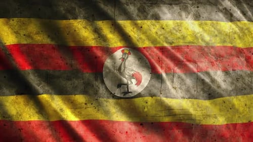 Grunge Style Waving Uganda Flag Background Loop