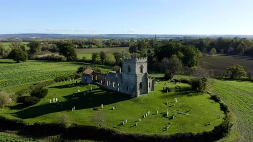 Old christian church ruins in England. Cathedral Ruins in sunny day.