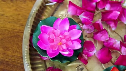 Ornate Dish with Artificial Lotus Flowers and Petals