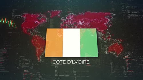 Cote d'Ivoire Flag Digital Global Business Background Animation