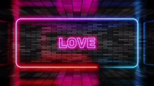 Animated Neon Love Sign on Brick Wall