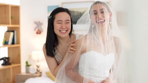 Bride and Friend Preparing for Wedding