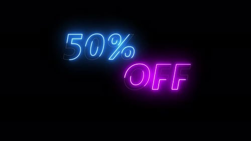 Animated 50 Percent Off Neon Glowing Text
