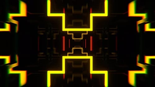 Multicolor Neon Tunnel With Flashing Geometric Shapes Background Vj Loop I 4K