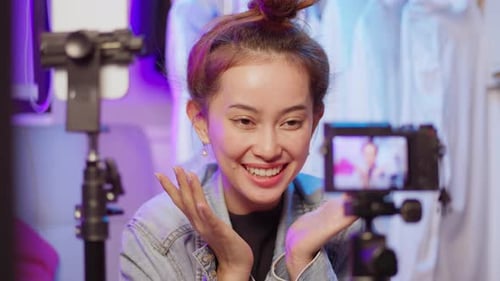 Live streaming home studio engaging atmosphere with close-up video & social media fun