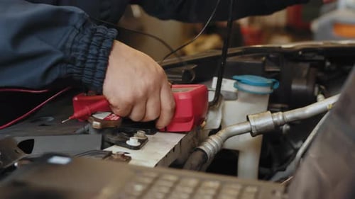Services Car Engine Machine Concept Automobile Mechanic Repairman Hands Checking