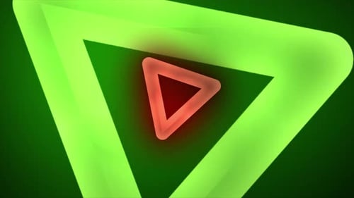 abstract Neon triangle tunnel, Abstract Glowing Green Neon Triangle Tunnel, Triangle Glowing Motion