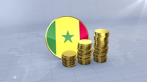 Senegal Flag With Plain Gold Coins Tower