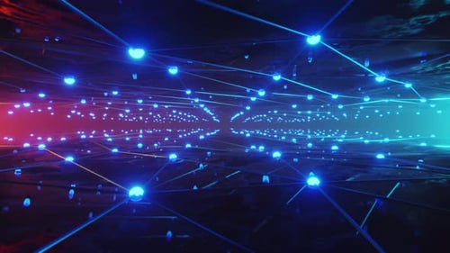 Lots of blue lights in space with red and blue backlighting. Loop animation