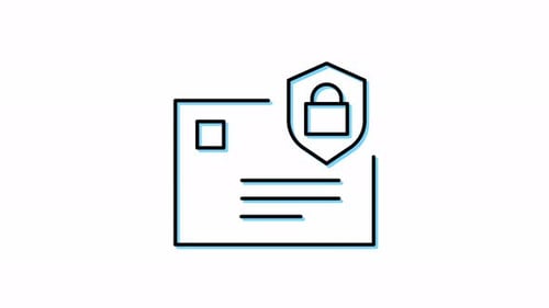 Animated line icon of certificate with lock shield.