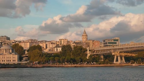 Cityscape with Galata Tower over Golden Horn in Istanbul, Turkey.