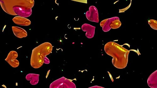 Flying Heart Balloons and Confetti Celebration Animation