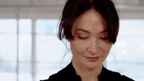 Smiling Brunette Woman Close Up Portrait