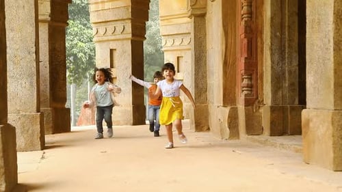 Video of Three Indian Kids Running Outdoor.