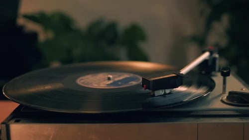 Retro Record Player Spinning Vinyl Inside