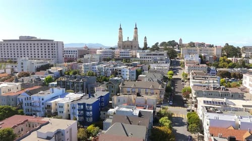 A Stunning Aerial View of the San Francisco Cityscape Showcasing Its Iconic Landmark Towers