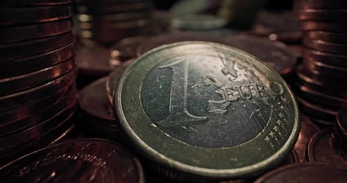 Close Up of Stacked Euro Coins