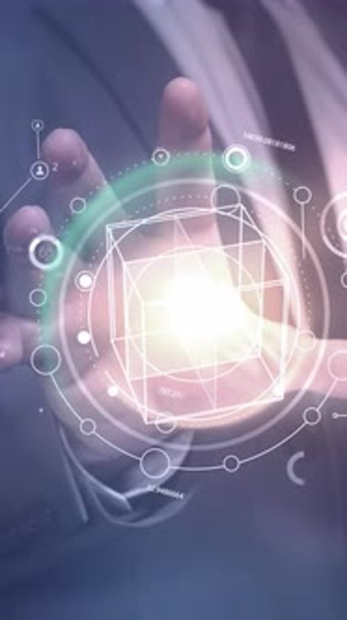 Businessman Hand Reveals Futuristic Digital Data Network Animation