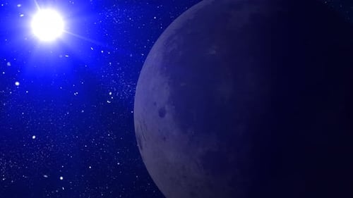 Amazing Sunrise Over The Moon Planet, animation of the planet Moon, rotation of the globe. 2510