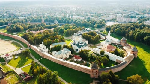 Veliky Novgorod aerial. Aerial view of the Kremlin in the city of Veliky Novgorod in Russia