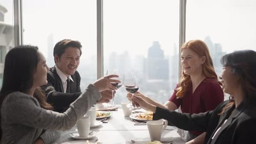 Group of diversity people are celebrating at luxury restaurant.