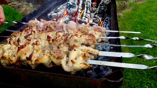 Juicy Meat Cooking Over an Open Outdoor Grill