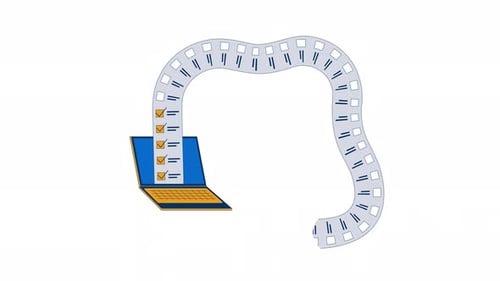 Laptop with continuity list tasks emerging 2D object animation