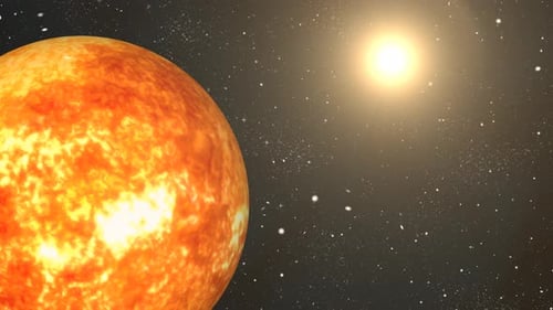 Rotating Sun sphere galaxy in space with solar system, Science and technology video concept. 1467