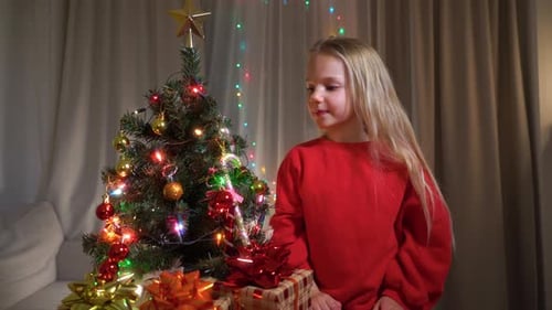 Girl Decorating Christmas Tree with Festive Ornaments