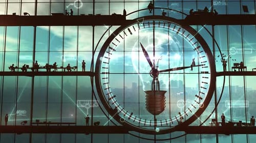 Big Clock with a Light Bulb Representing Innovative Business Ideas