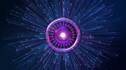 Futuristischer Energy Core Burst Radiant Circular Core Lebendige Lichtstrahlen Partikel Scifi Design Power