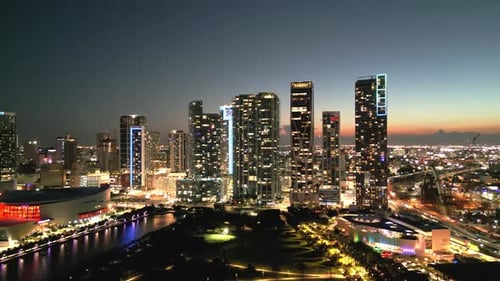 Miami Beach South Beach at Night with Dramatic Sky Miami Seaside at Dusk Aerial View of Evening