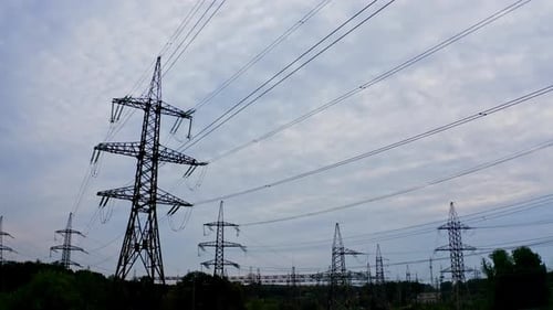 High voltage towers with electrical wires