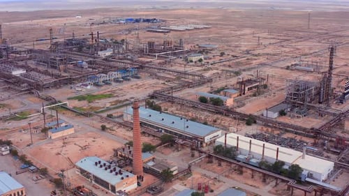 Sprawling Refinery Complex in Desert Land Filmed By Drone