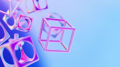 Abstract 3d Metallic Holographic Iridescent Geometric Shapes Rotating Animation Loop Modern