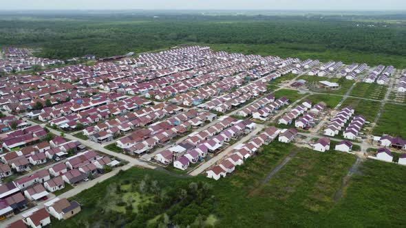 Aerial view of subsidized housing development in South Kalimantan ...