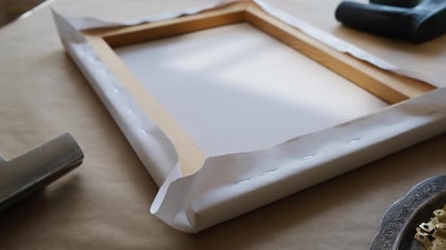 Canvas Frame Close Up Being Made